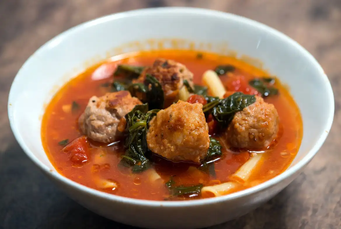 Hearty Homemade Italian Wedding Soup with Chicken Meatballs